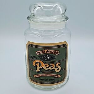 Aunt Jenny's 🫛 Peas Vtg Glass Cannister 80's